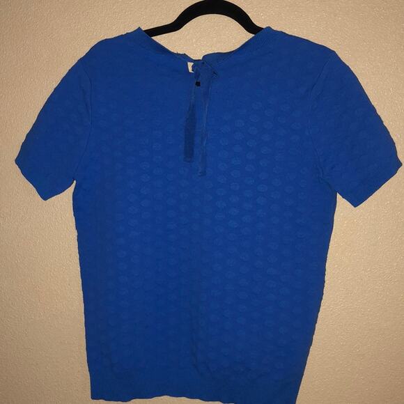 Halogen Academia Preppy Artsy Old Money Periwinkle Back Tie Polka Dot Sweater - Picture 4 of 9